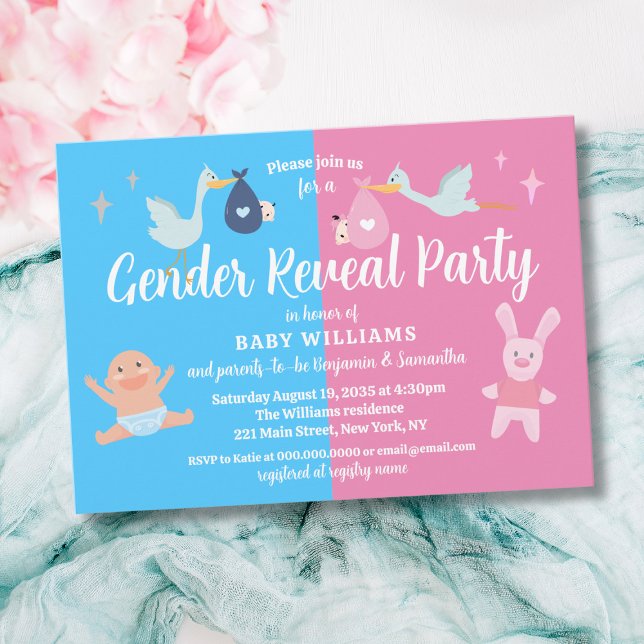 Pink Blue Modern Genre Revela Party Invitation (Pink Blue Modern Gender Reveal Party Invitation
)