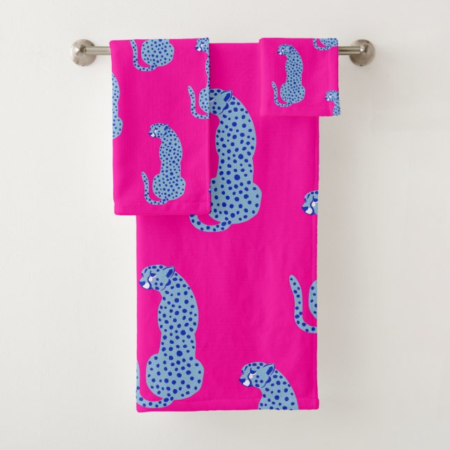 Pink & Blue Modern Jungle Cheetah Bath Handtuch Se Badhandtuch Set (Insitu)