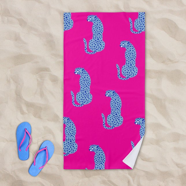 Pink & Blue Modern Jungle Cheetah Beach Handtuch (Pink & Blue Modern Jungle Cheetah Beach Towel)