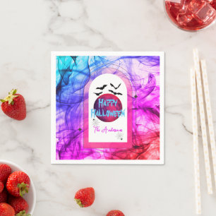 Pink Blue Modern Typografie Moon Happy Halloween Serviette
