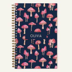 Pink Blue Mushroom Wasserfarbmuster Notizbuch