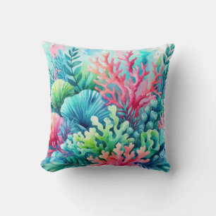 Pink Blue Niedlich Coral Reef Beach Coastal Nautic Kissen