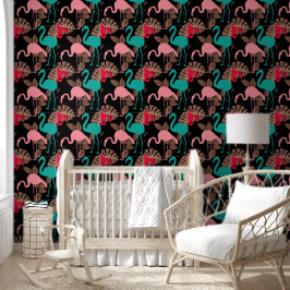 Pink Blue Niedlich Flamingo Tropische Pflanze Tapete