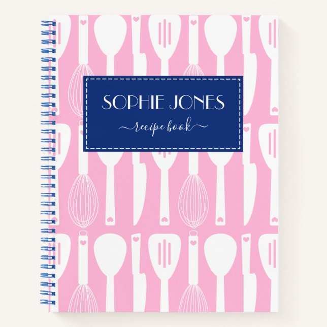 Pink Blue Niedlich Kitchen Utensitern Muster Notizbuch (Vorderseite)