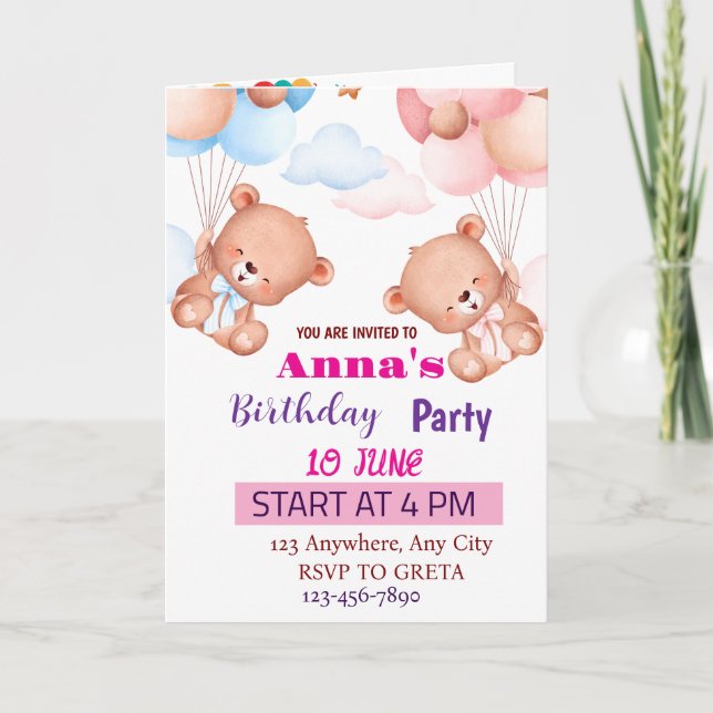 Pink Blue Niedlich Watercolor Brithday Karte (Vorderseite)