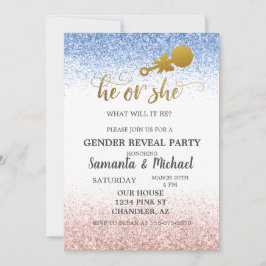 Pink Blue Ombre Glitzer Gold Gender Reveal Party Einladung