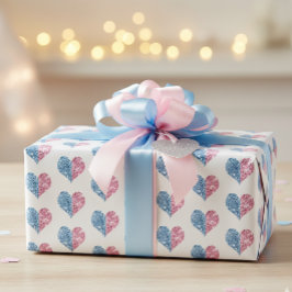 Pink Blue Ombre Glitzer Hearts Baby Gender Reveal Geschenkpapier