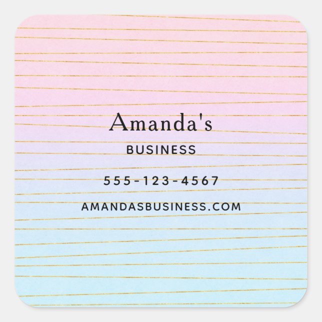 Pink Blue Ombre mit Gold Lines Business Quadratischer Aufkleber (Vorderseite)