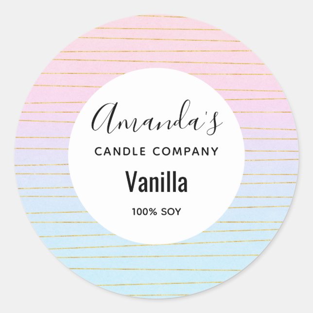 Pink Blue Ombre mit Gold Lines Candle Business Runder Aufkleber (Vorderseite)