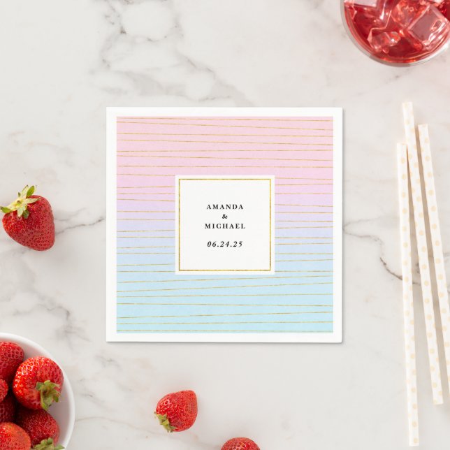 Pink Blue Ombre mit Thin Gold Lines Wedding Serviette (Beispiel)