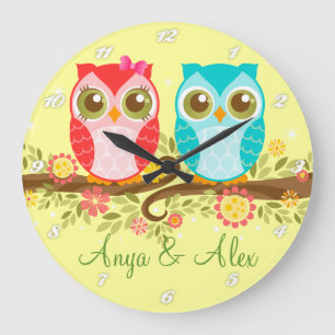Pink & Blue Owells - Custom Wall Clock Große Wanduhr