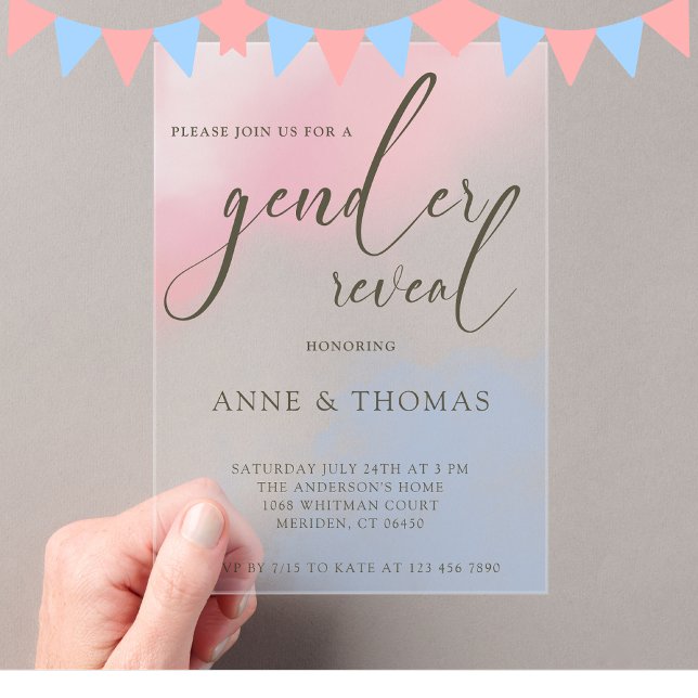 Pink Blue Pastel Gender Reveal Party Acryleinladungen (Von Creator hochgeladen)