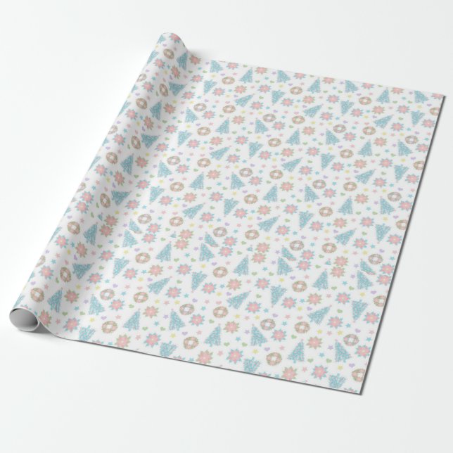 Pink Blue Pastel Holiday Pattern Elegantes Xmas Geschenkpapier (Ungerollt)