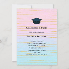 Pink Blue Pastel Ombre mit Gold Lines Abschluss Einladung