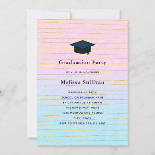 Pink Blue Pastel Ombre mit Gold Lines Abschluss Einladung