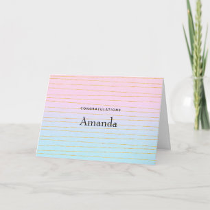 Pink Blue Pastel Ombre mit Gold Lines Abschluss Karte