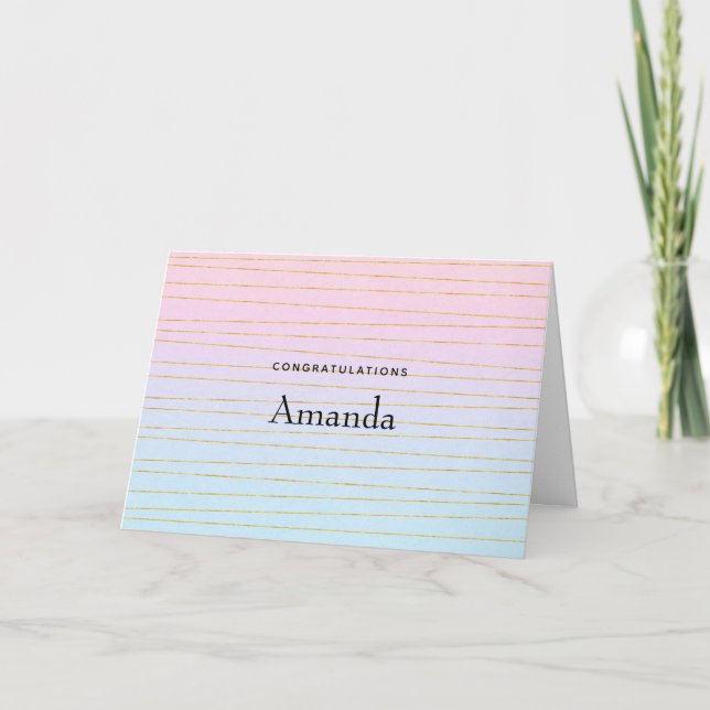 Pink Blue Pastel Ombre mit Gold Lines Abschluss Karte (Vorderseite)