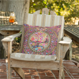 Pink Blue Persian Floral Blume Peacock Patio Kissen