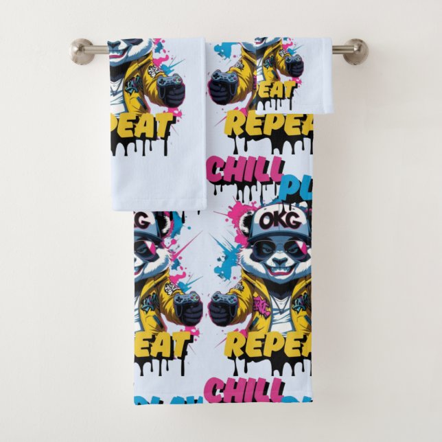 Pink Blue Pixel Panda Swag Badhandtuch Set (Insitu)