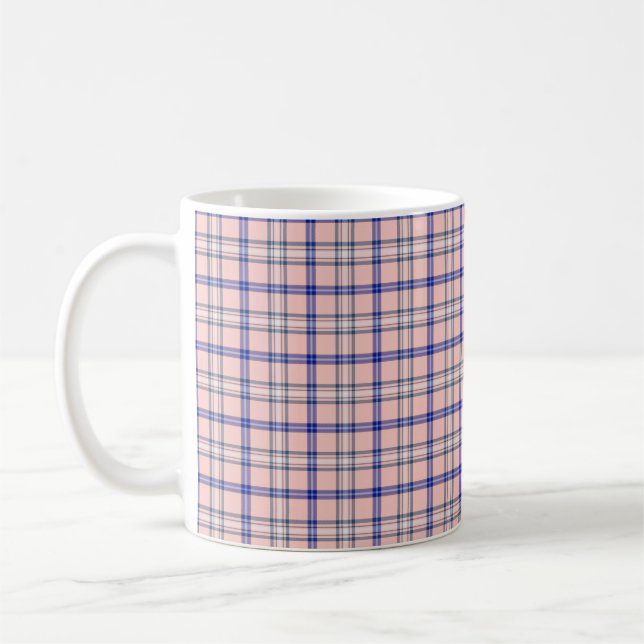 Pink Blue Plaid Classic Pattern Retro Kaffeetasse (Links)