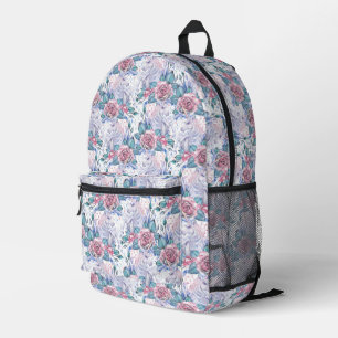Pink & Blue Rose Muster Bedruckter Rucksack