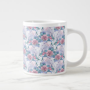 Pink & Blue Rose Muster Jumbo-Tasse