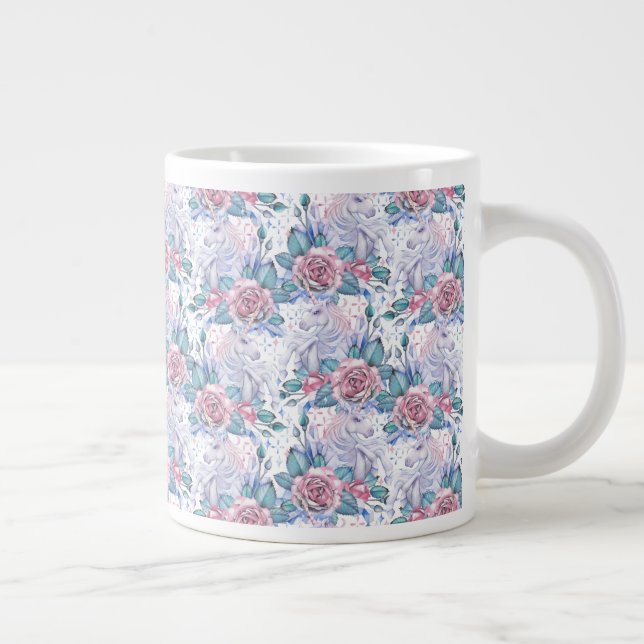 Pink & Blue Rose Muster Jumbo-Tasse (Rechts)