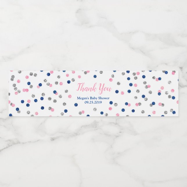 Pink Blue Silver Baby Dusche Wasser Flasche Etiket (Einzelnes Label)
