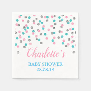 Pink Blue Silver Dots Baby Dusche Napkins Serviette