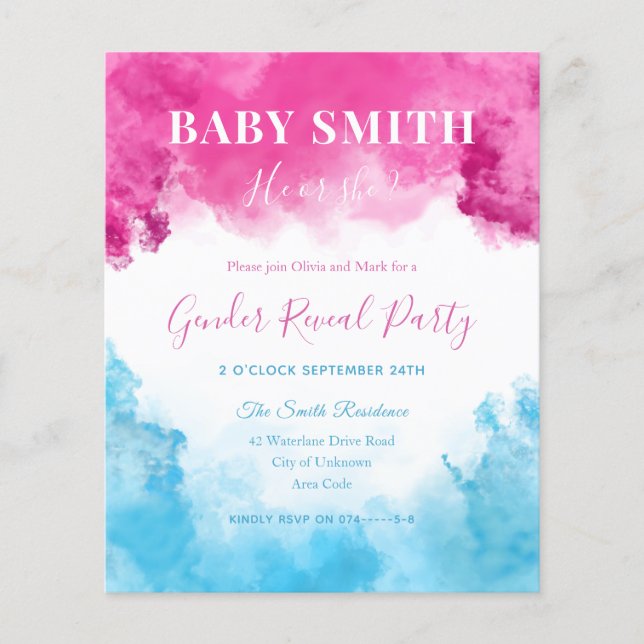 Pink Blue Smoke Baby Gender offenbaren Einladung (Vorderseite)
