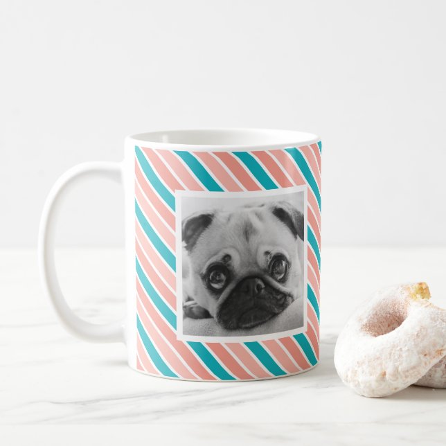 Pink Blue Strip Muster Custom Foto Tasse (Mit Donut)