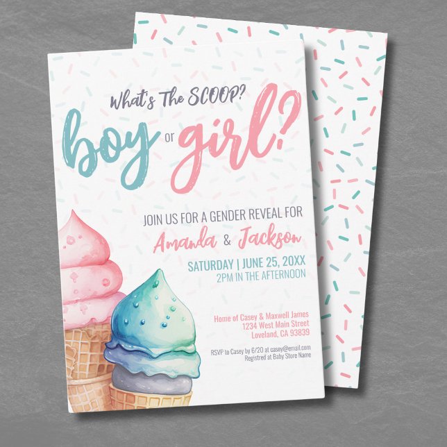 Pink Blue Summer Gender Reveal Einladung (Pink Blue Summer Gender Reveal Invitation )