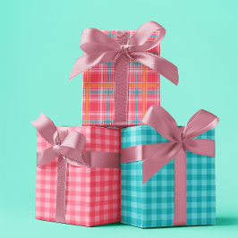 Pink & Blue Tartar plaid Sommer Set von 3 Geschenkpapier Set