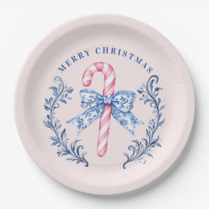 Pink & Blue Toile Wappen Candy Cane Pappteller