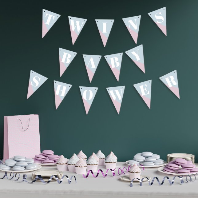 Pink Blue Twins Baby Showbläschen Wimpelkette (Pink & Blue bunting flags perfect for your Twin Baby Shower or Gender Reveal. Just change the text)