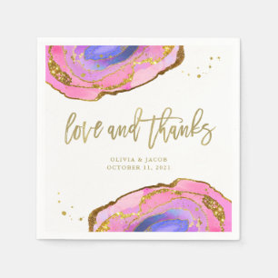 Pink Blue und Gold Geode Wedding Liebe und Danke Serviette