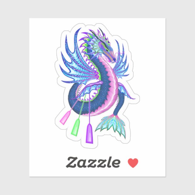 Pink & Blue Water Dragon mit Paddeln Aufkleber (Blatt)