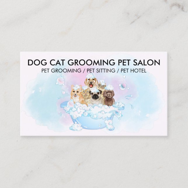 Pink Blue Water Hunde Katzen Groomer Ernennung Visitenkarte (Vorderseite)
