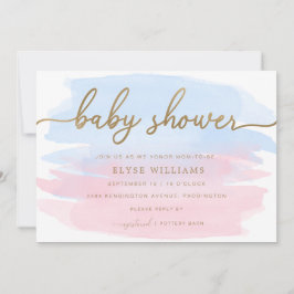 Pink Blue Watercolor Gold Baby Dusche Einladung