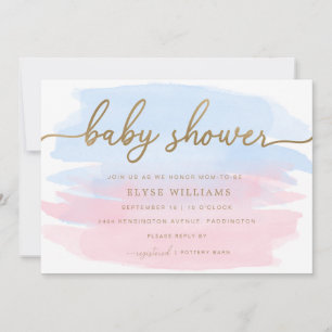 Pink Blue Watercolor Gold Baby Dusche Einladung