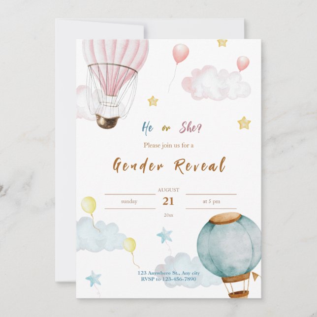 Pink Blue Watercolor Illustrative Gender Reveal Einladung (Vorderseite)