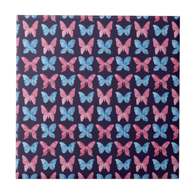 Pink Blue Watercolor Malmuster Fliese (Vorderseite)