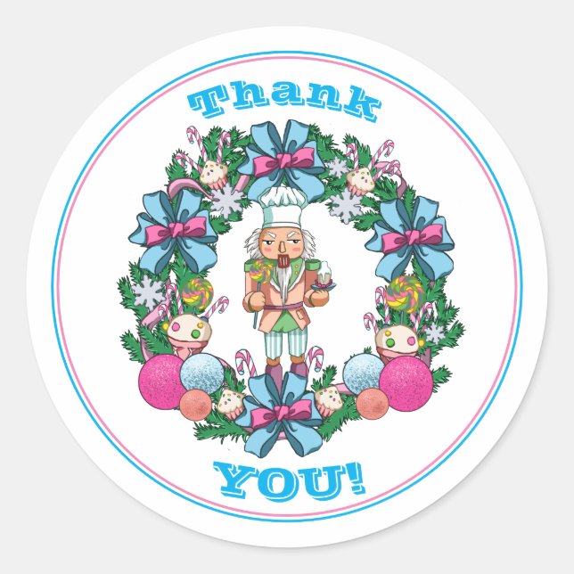Pink Blue Weihnachten Nutcracker Vielen Dank Runder Aufkleber (Vorderseite)