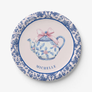 Pink & Blue Weihnachtsbegleiter W/ Damask Border Pappteller