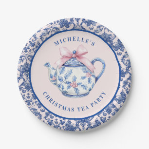 Pink & Blue Weihnachtsbegleiter W/ Damask Border Pappteller