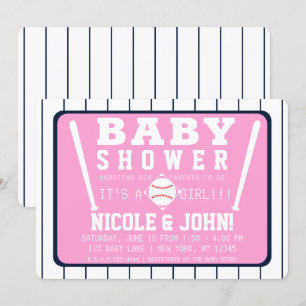 Pink Blue & White Pinstripes Baseball Babydusche Einladung