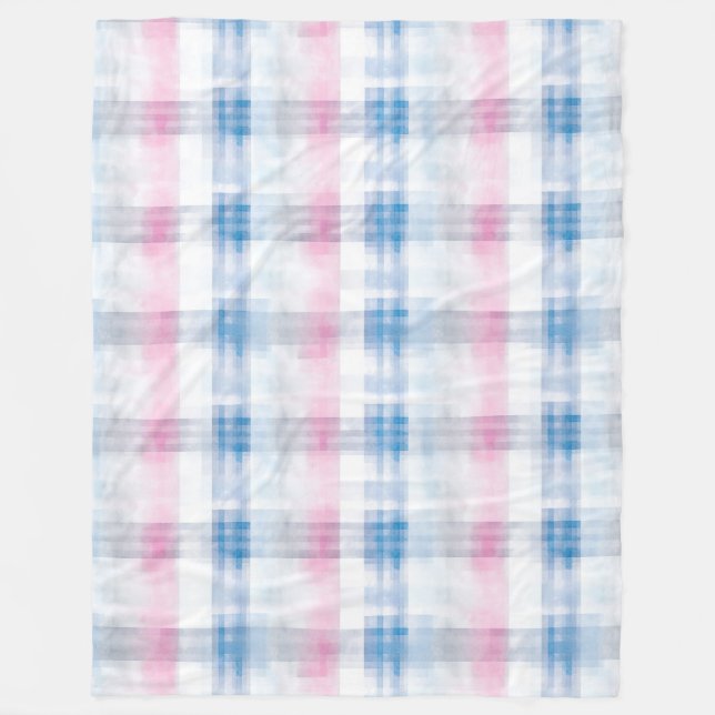 Pink Blue White Plaid Stripes Fleecedecke (Vorderseite)