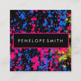 Pink Blue Yellow Black Paint Spritzer Quadratische Visitenkarte