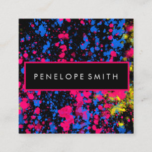 Pink Blue Yellow Black Paint Spritzer Quadratische Visitenkarte
