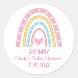Pink Blue Yellow Boho Regenbogen Oh Baby Dusche Runder Aufkleber